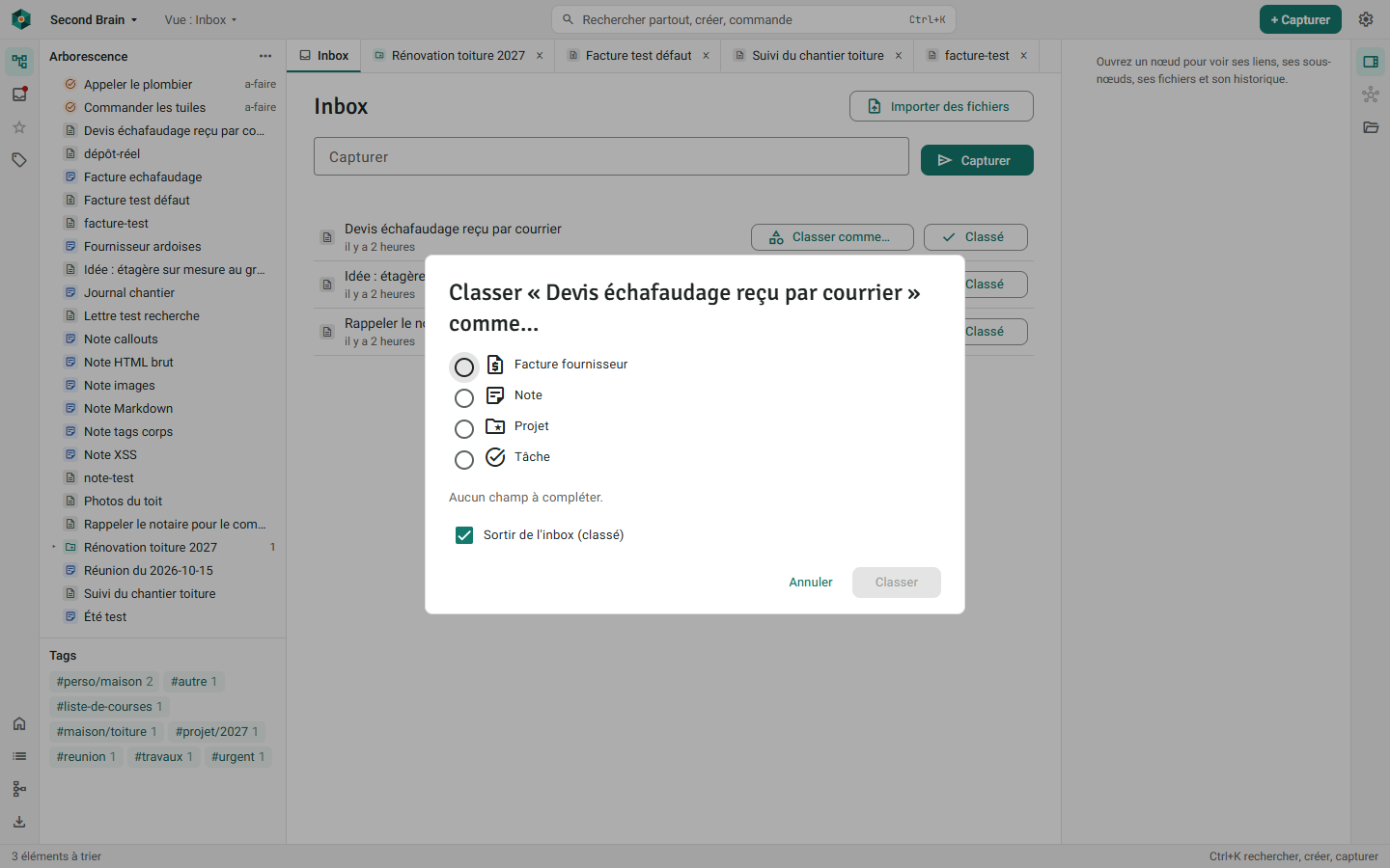 Le dialogue « Classer comme… »