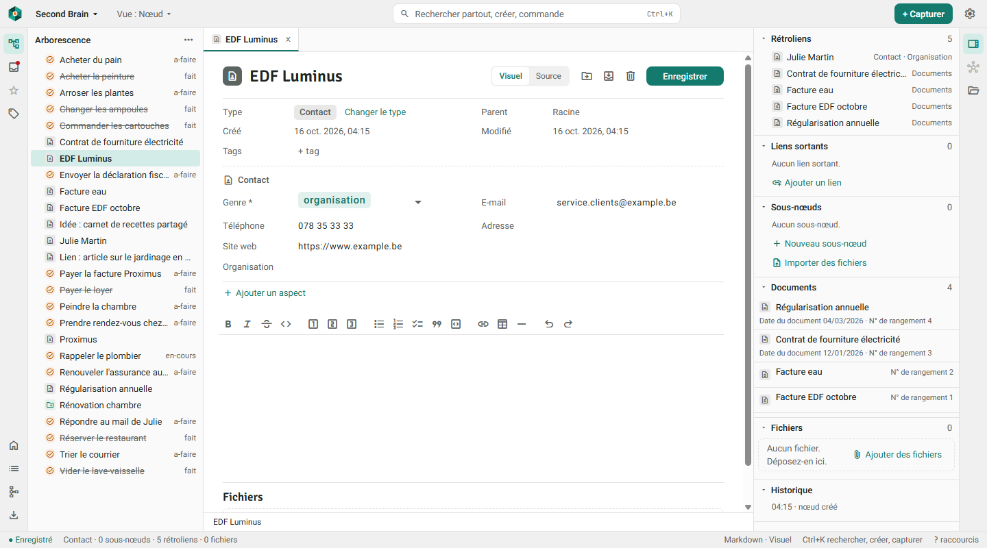 La fiche d’un contact et ses documents